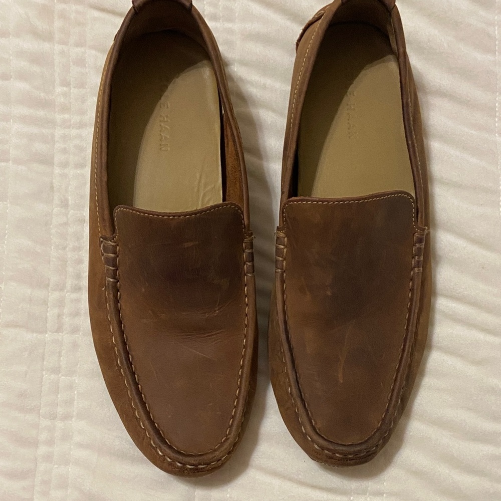 Cole Haan Men's Tan Leather Slip-On Driving Loafers